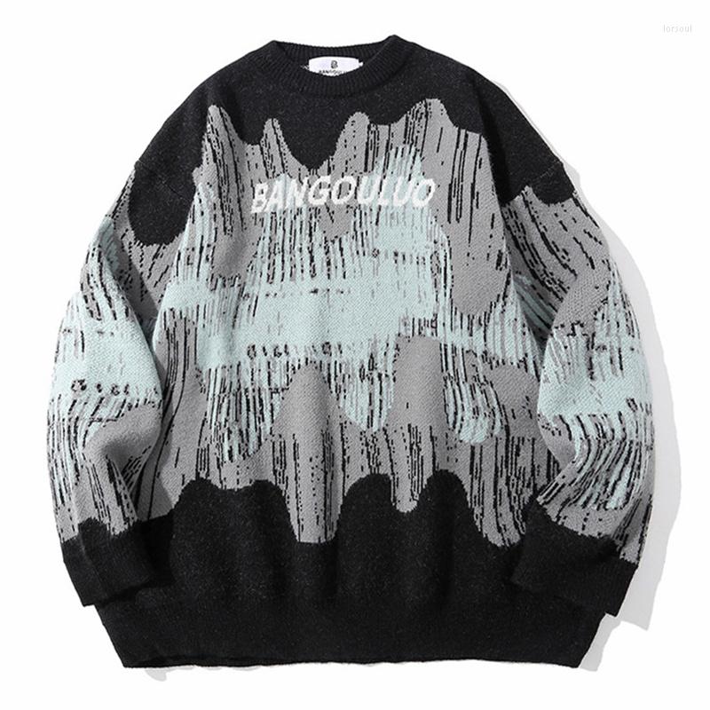 

Men's Sweaters 2022 Harajuku Autumn Casual Pullovers Men Hip Hop Oversized Knitted Jumper Letter Embroidery Color Matching Streetwear, Black