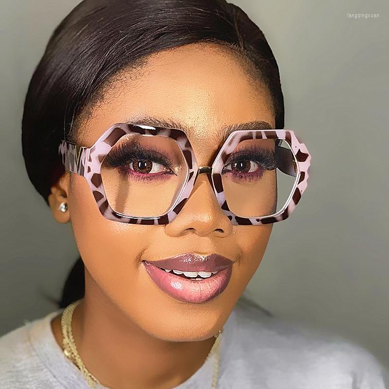 

Sunglasses Frames Unique Square Pink Leopard Anti-blue Light Eyeglasses For Women Vimtage Oversized Elegant Computer Glasses Shades Female