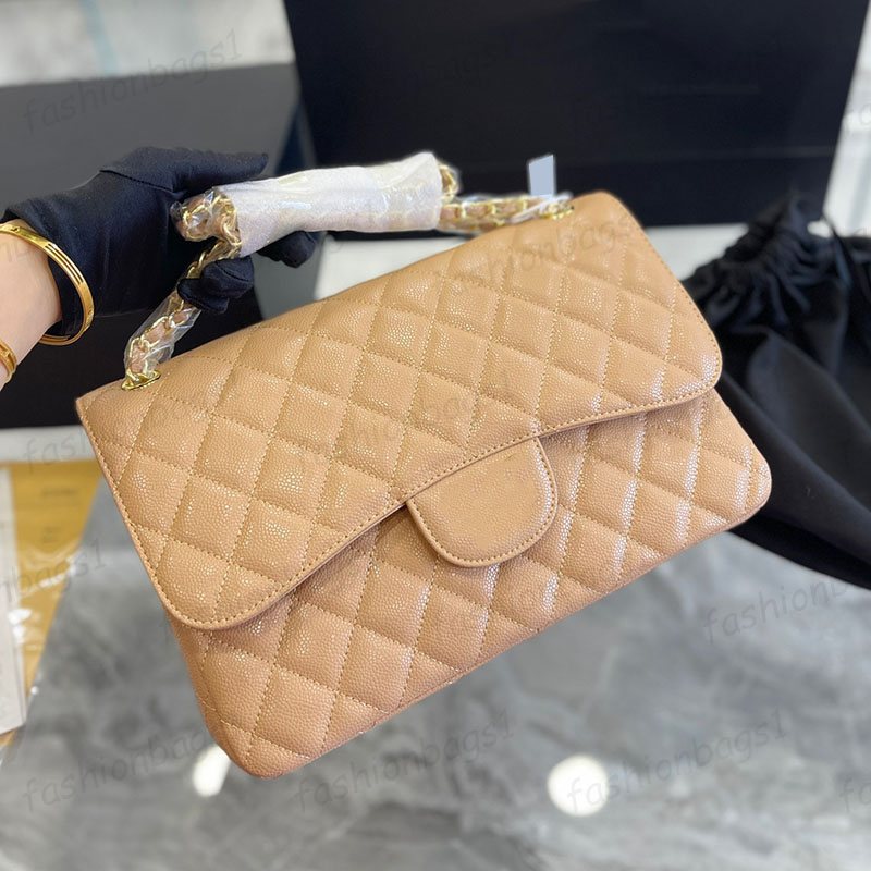 

Womens Classic Double Flap Caviar Leather Jumbo Bags Quilted Calfskin GHW Ctossbody Shoulder Multi Pochette Pocket Outdoor Sacoche Designer Handbags 30X22CM, Box