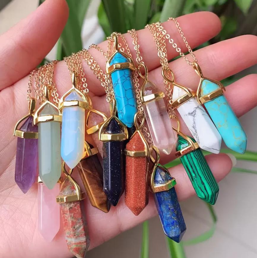

Pendant Necklaces Real Gem Pink Purple Crystal Hexagonal Reiki Point Chakra Natural Stone Pendants Necklace Women Jewelry Drop Deliver Dh34C