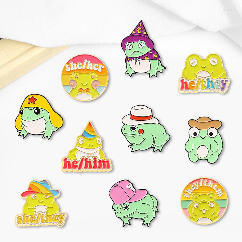 

Brooches Creative Trendy Cartoon Cute Text Frog Oil Drop Lapel Brooch Badge Pin Denim Bag Gift Men Women Fashion Jewelry Clothes Decorate