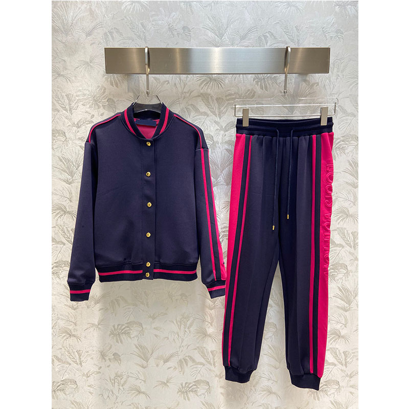 

2022 Runway Designer Women's Two Piece Pants Bomber Neck long Sleeve jacket tops with high waist paths, Black