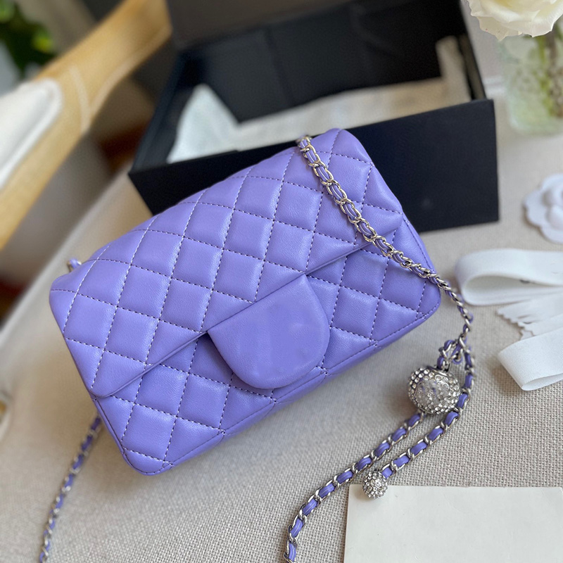 

Classic Mini Flap Square Crush Strass Ball Bags Turn Lock Silver Metal Hardware Matelasse Chain Crossbody Shoulder Adjustable Strap Designer Handbags 20X14CM, Box