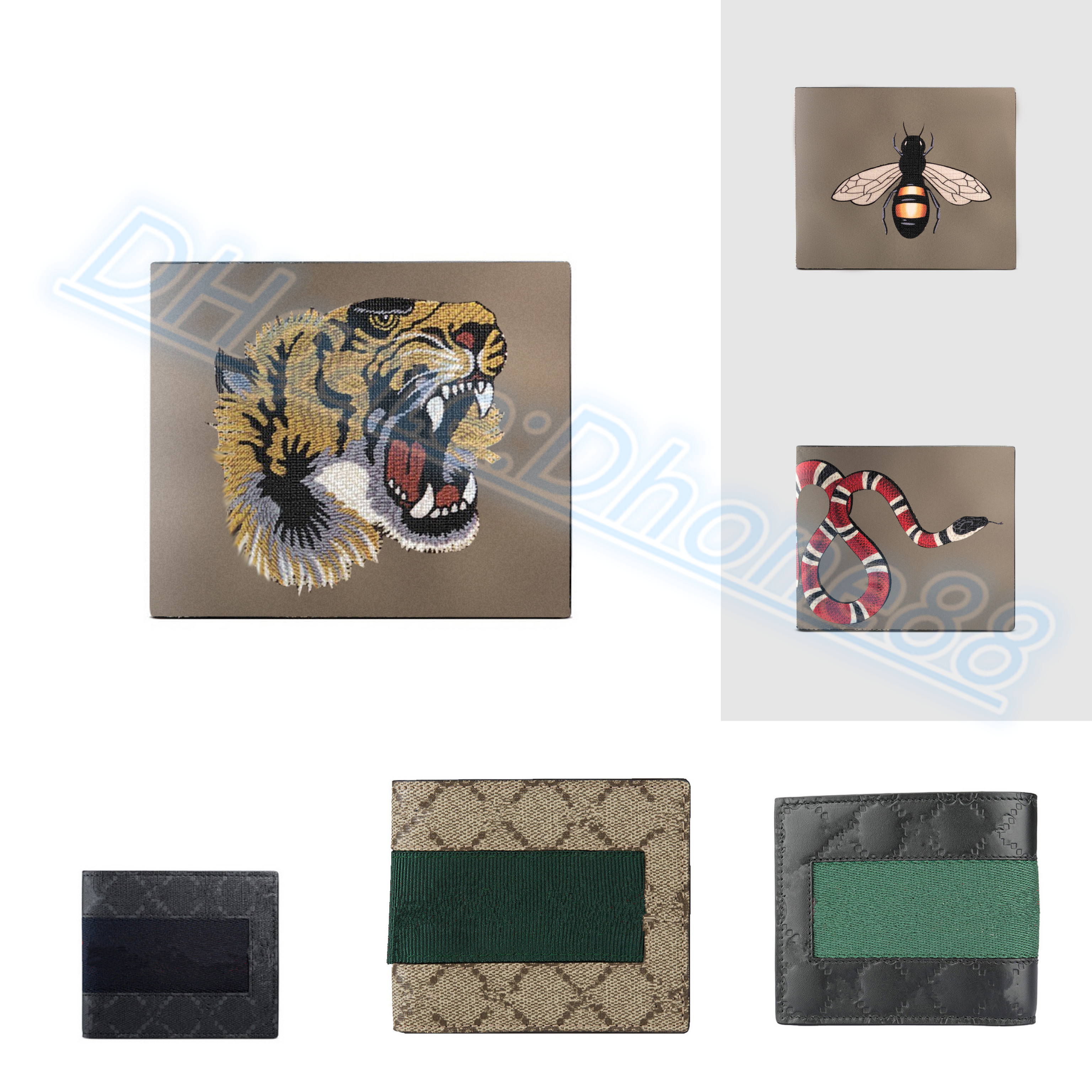

Luxury designer card holder Wallets leather graffiti tiger little bee men Women's Wallet animal key pouch small Coin purses cardholder With box passport holders, G grey+bee