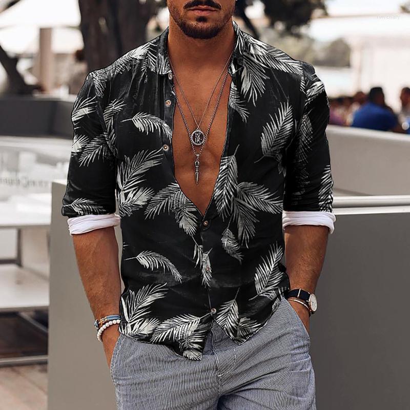 

Men's Polos 2022 Fall Men's Gradient Printing Long Sleeve Button Shirt Designer Casual Fashion Loose