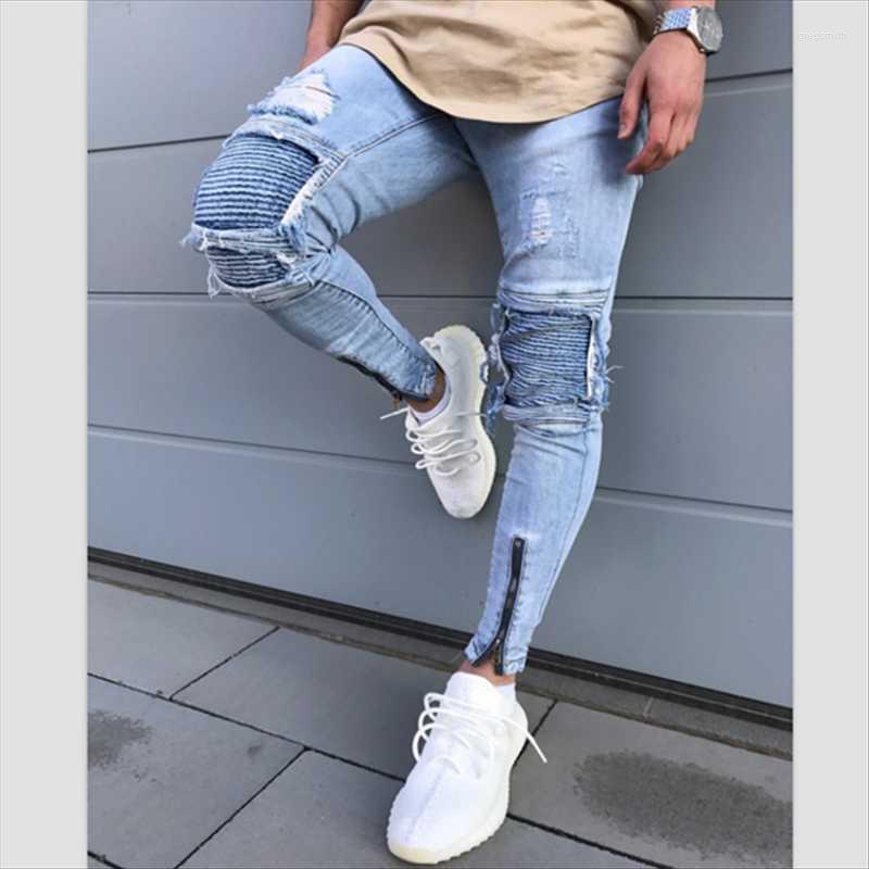 

Men' Jeans Blue Men Stretchy Ripped Skinny Biker Destroyed Hole Slim Denim Scratched Hip Hop Streetwear High Quality Trousers Pants