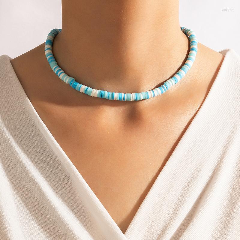 

Chokers Necklaces HuangTang Bohemian Colorful Soft Film Choker Necklace For Women Charming Clavicle Chain Ethnic Jewelry On The Neck Party