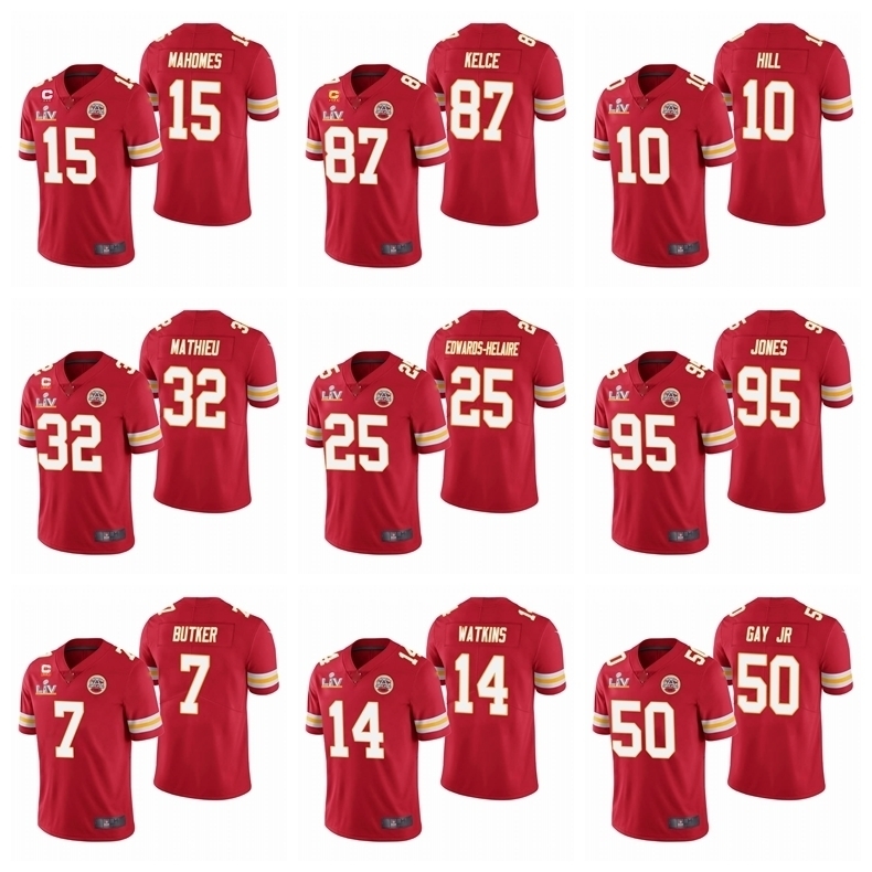 

Jersey 15 Patrick Mahomes 87 Travis Kelce 10 Hill 32 Mathieu Kansas City Super Chief Men Red Limited Football Jersey Bowl, 11