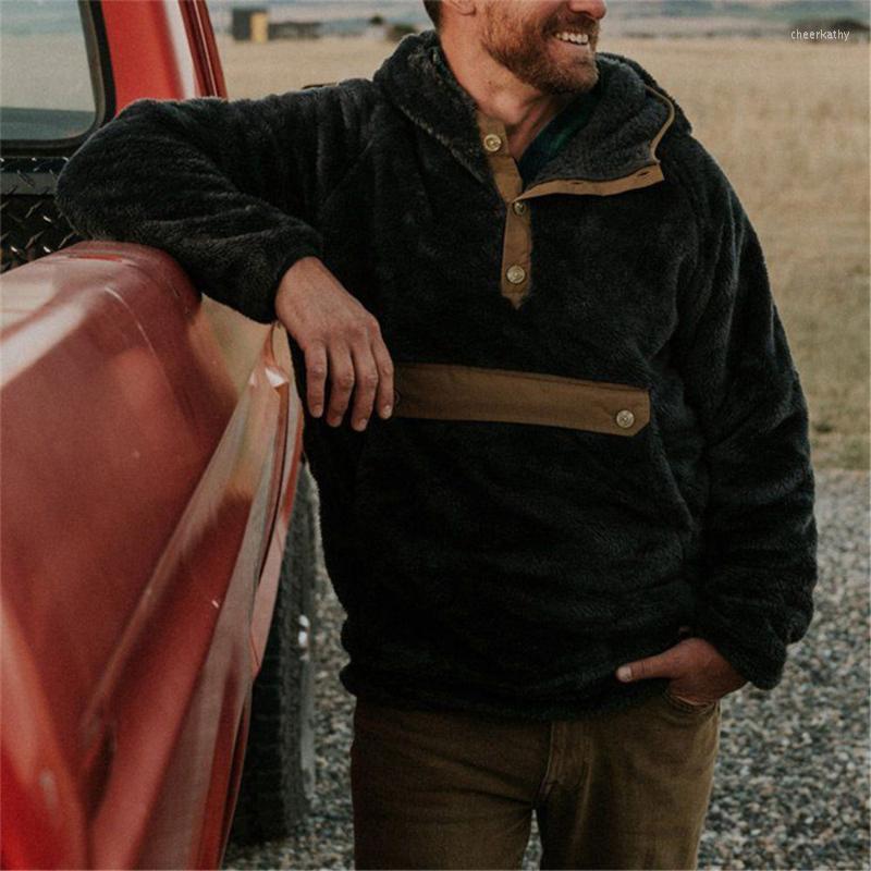 

Men' Sweaters Winter Sherpa Sweater Hooded Big Pocket Pullover Oversized Warm Streetwear Plus Size 3XL Fluffy Outdoor, Black