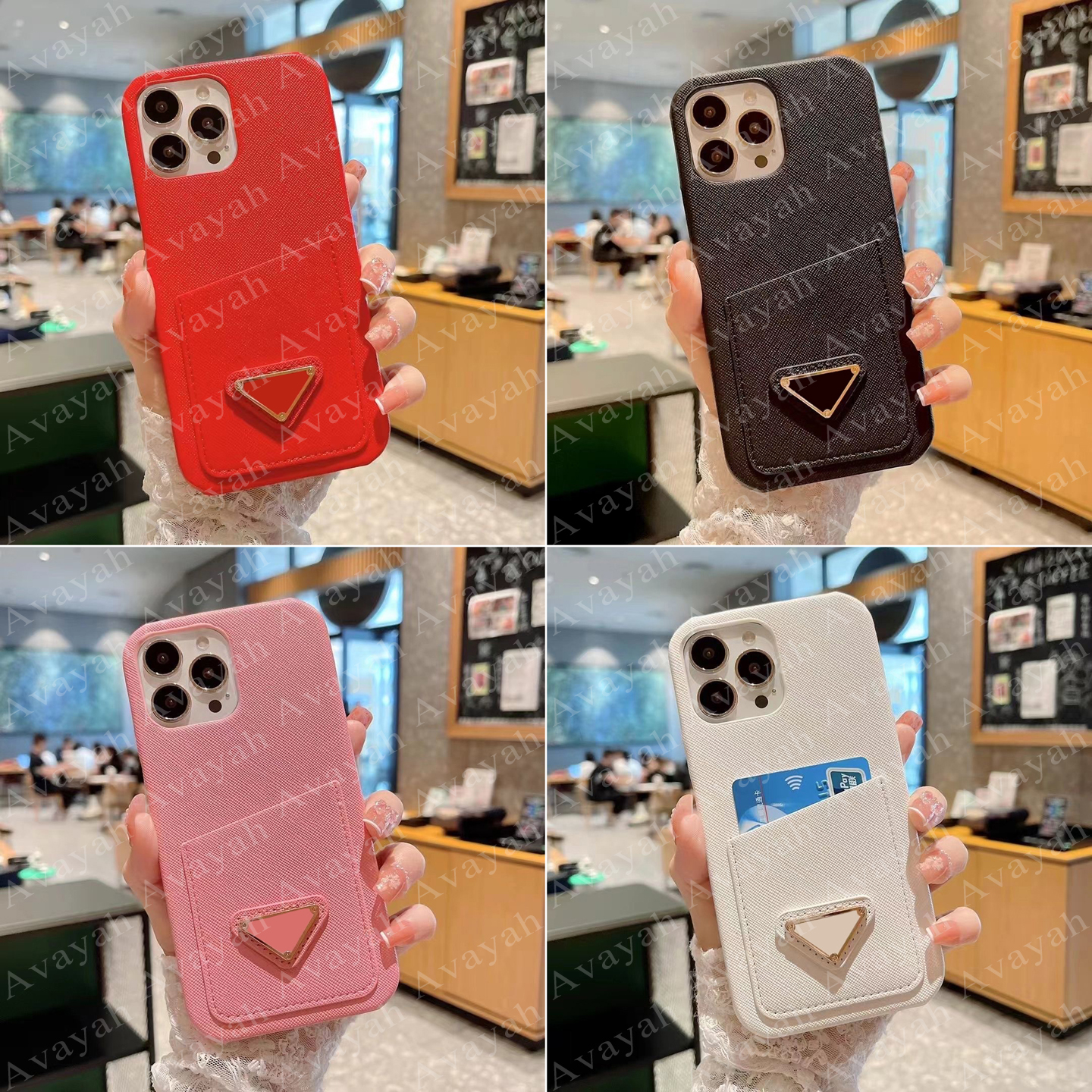 

Luxury P Triangle Designer Cell Phone Cases for iPhone 14pro 14plus 14 13 13pro 12 12pro 11 Pro Max X Xs Xr 8 7 Plus Card Pocket Case Leather Skin Cover, #4 white