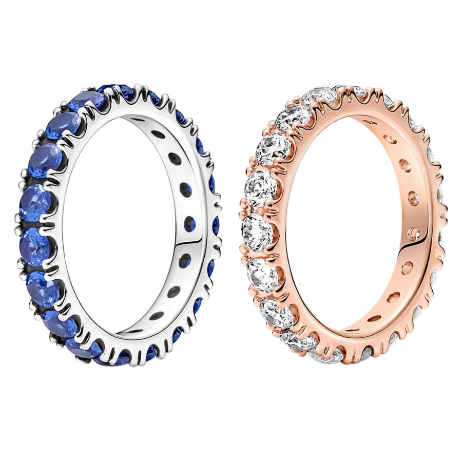 

925 Sterling Silver Blue Stone Row Eternity Rings Womens Wedding designer Jewelry Original box for Pandora Rose gold Ring Set engagement gift