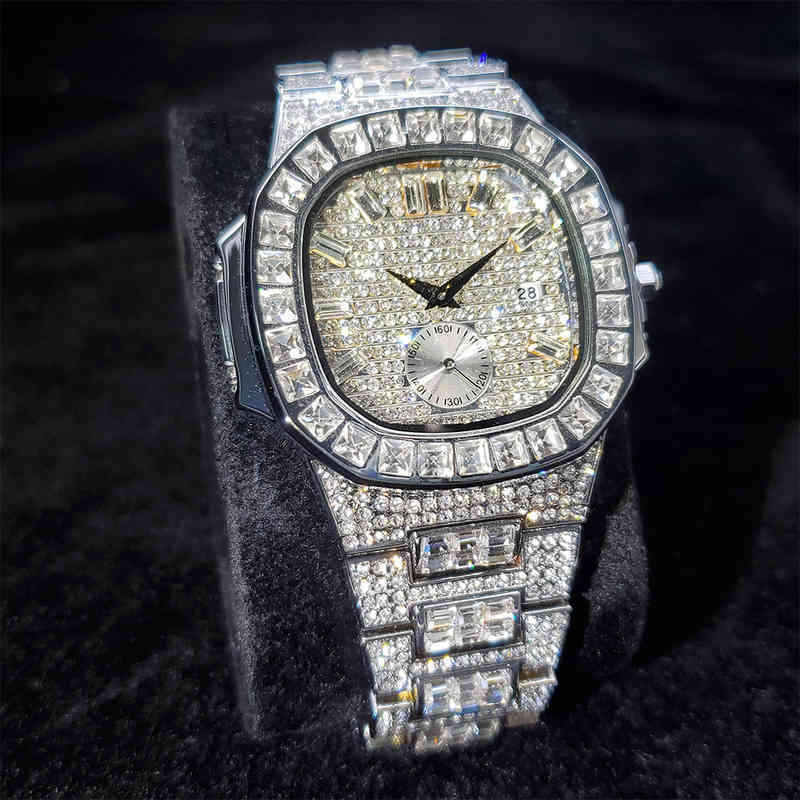 

Missfox Square Diamond Watch Men's Hiphop Ins Hot 2022 Men Quartz Watch Calendar Luxury Wedding Gift Wristwatch For Male, V299-g