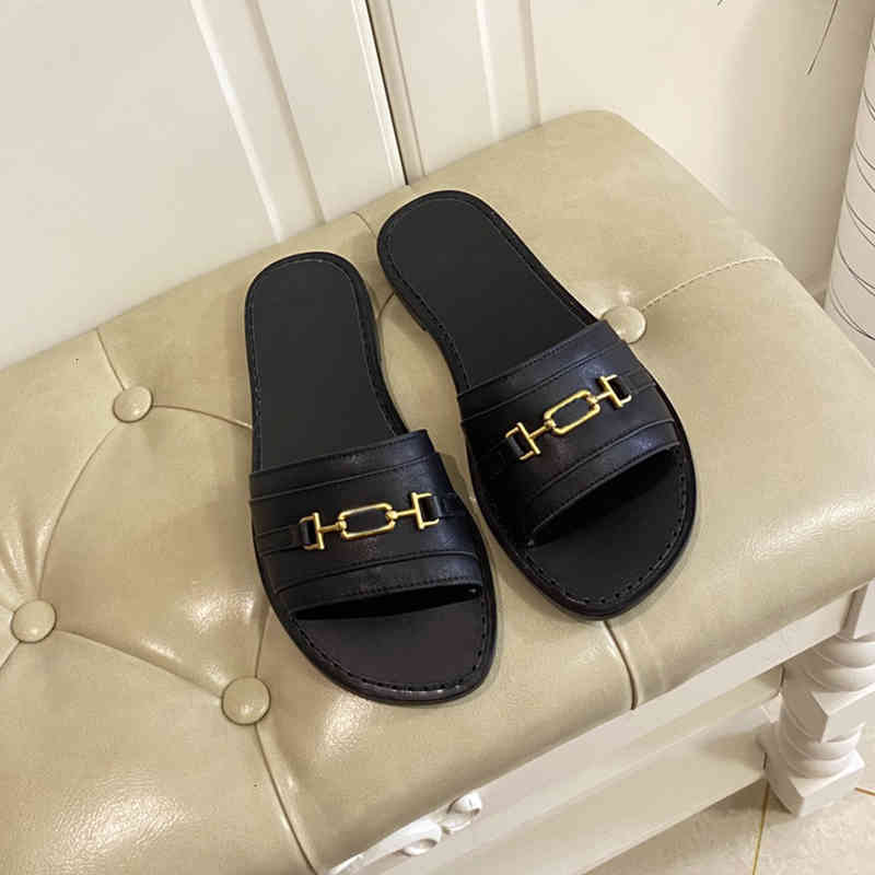 

Womens Slippers Designer Brand Print Metal Buckle Slide Luxury Flat Rubber Sandals Ladies Solid Letter All-match Slipper With Box 9B6R M57X, 1# shoe box