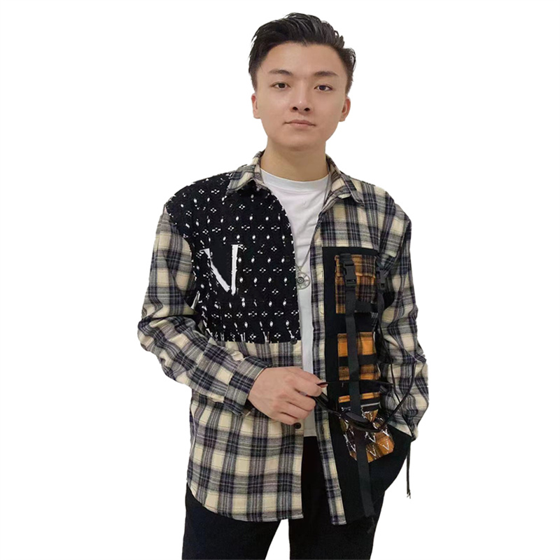 

New Men's Tops Plaid Long-Sleeved Shirts European station spring and autumn designer personality all-match fashion casual trend shirts Five colors