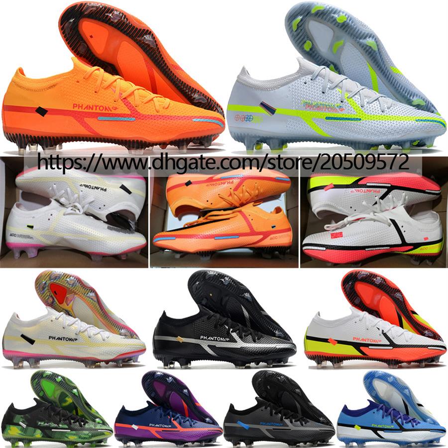 

Send With Bag Football Boots Phantom GT2 Elite FG Mens Top Quality Firm Ground Low Soccer Cleats White Gold Black Purple Blue Oran239K