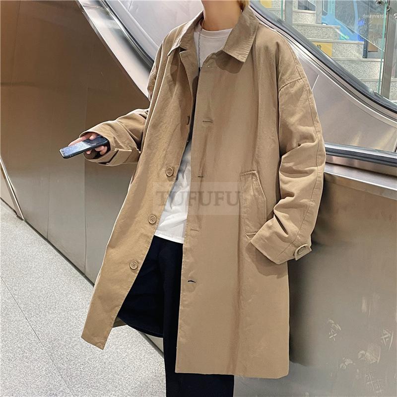 

Men's Trench Coats Mid-length Windbreaker Autumn Japanese Solid Color Hong Kong Style Ins Men's Loose Korean Version Casual Trend, Black