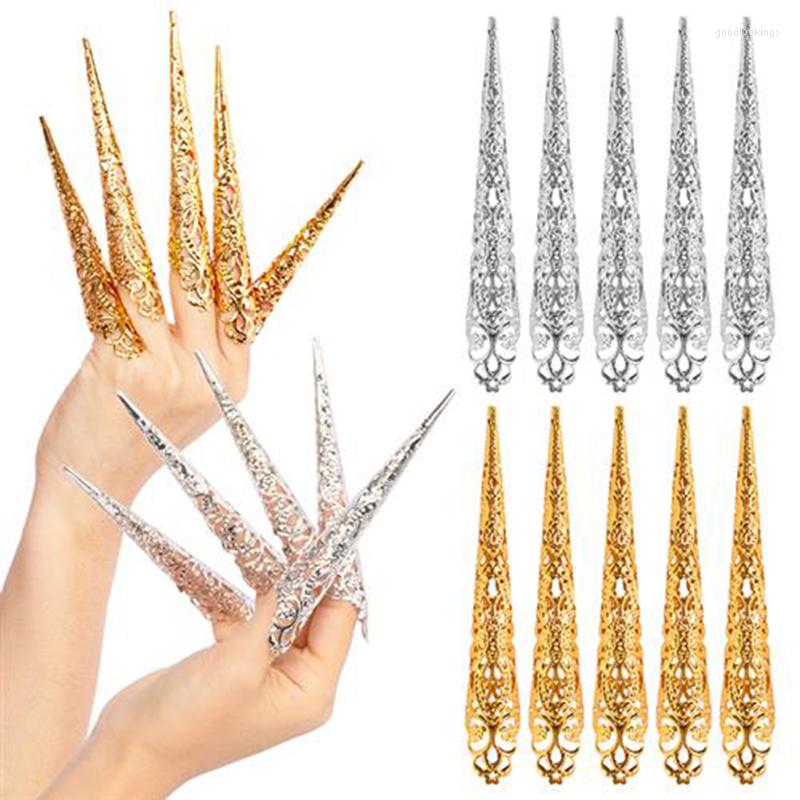 

False Nails KROFAUE 20pcs Ancient Costume Antique Style Gold Queen Nail Ring SetIndia Belly Dance Accessories Finger Protection, Gold 10pcs