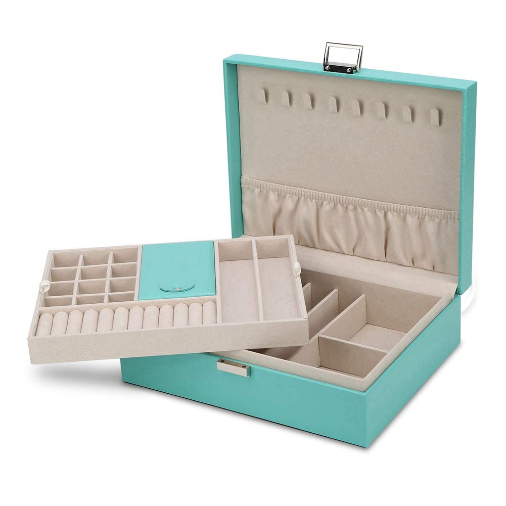

Jewelry Boxes Box Organizer Double Layer Case Travel Storage For Women Girls Gift/green amwdg
