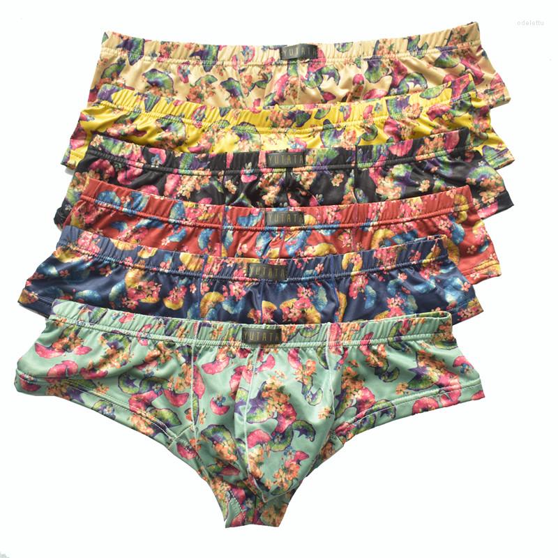 

Underpants 6PCS Men's Underwear Boxers Europe Size Breathable Low Waist Floral Printed Lingerie Fashion Boxershorts