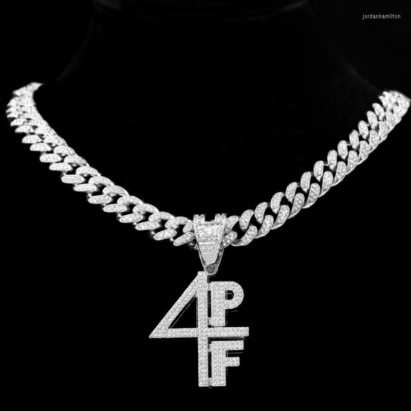 

Pendant Necklaces Fashion Punk Bling Rhinestone 4PF Letter Necklace For Women Men Hip Hop Iced Out Cuban Chain Rapper Jewelry