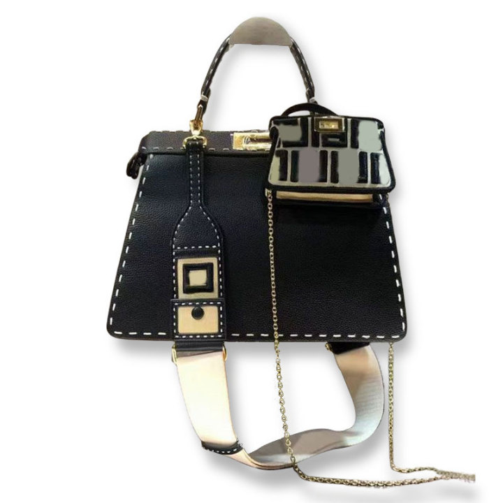 

Quality product Classic bag handbag Fashion Bags Cross Body Purse Shoulder Fashion Real Leather Flower Letter Plaid Hardware Zipper Two Size Removable Strap, Dark grey