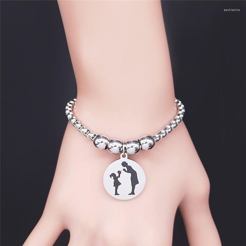 

Link Bracelets 2022 Fashion Mom And Daughter Stainless Steel For Women Silver Color Charm Bracelet Jewelry Pulseras Mujer B3718S02