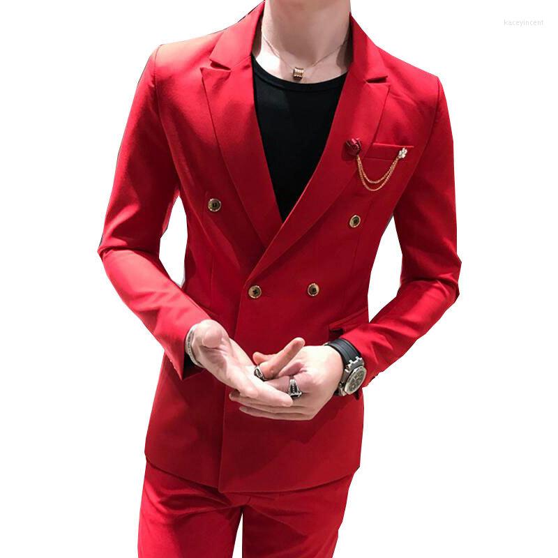 

Men's Suits 2 Piece Red Double Breasted Mens With Pants 2022 Costume Homme Slim Fit Wedding Groom Casual Business Terno Masculino, Picture shown