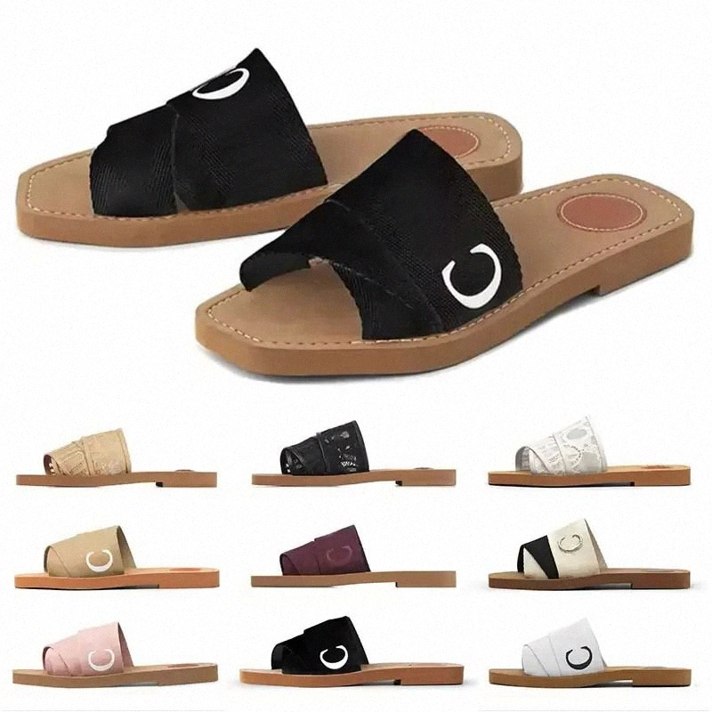 

2022 designer canvas slippers Women Woody Mules flat sandals rubber slides white black pink Sail bordeaux lace Lettering Fabric womens summer outdoor shoes, Shoes box