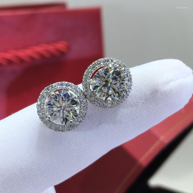 

Stud Earrings Silver 925 Original Diamond Test Past Round Brilliant Cut Total 4 Carat D Color Moissanite For Women Gemstone Jewelry
