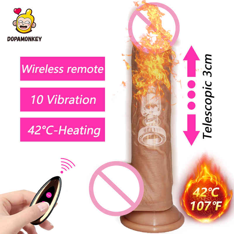 Sex Massager Toys Cock Wireless Remote Telescopic Vibrator Layer Silicone Penis
