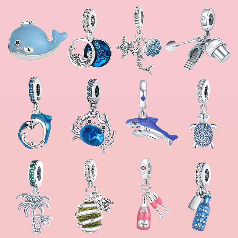 

925 Silver bead fit Charms Pandora Charm Bracelet Beach Series Animal Charms Dolphin Sea Turtle Crab charmes ciondoli DIY Fine Beads Jewelry