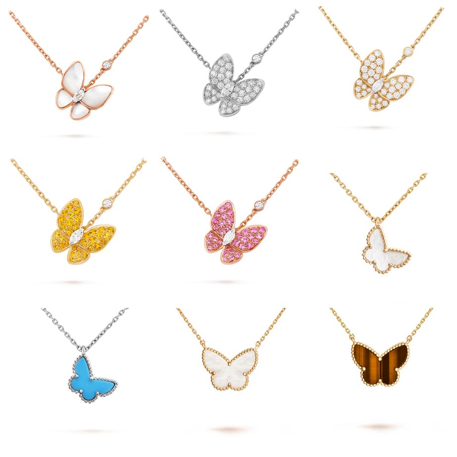 

S925 Fashion 4 Four Leaf Clover Necklace Female Summer Rose Gold Butterfly Pendant Clavicle Chain260e