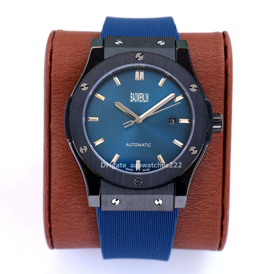 

Top New Couples Fashion Mens Watch Automatic Mechanical Designer Watchs for Men Rubber Style Classic Stainless steel Gold Buckle Leather Strap Luxury wristwatch, Carton