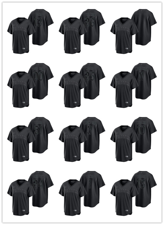 

Baseball Jersey Seattle''Mariners''Men Edgar Martinez Ichiro Suzuki Ken Griffey Jr. Black Pitch Black Fashion Replica