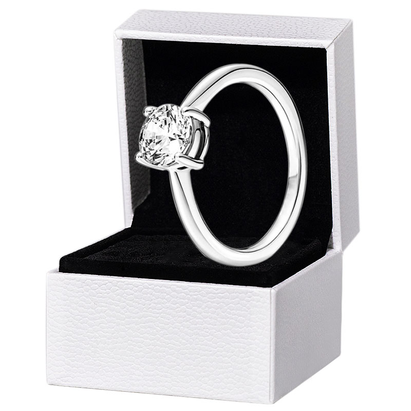

CZ diamond Sparkling Solitaire Ring Sterling Silver Womens Wedding Jewelry Engagement gift for pandora Love Rings with Original box