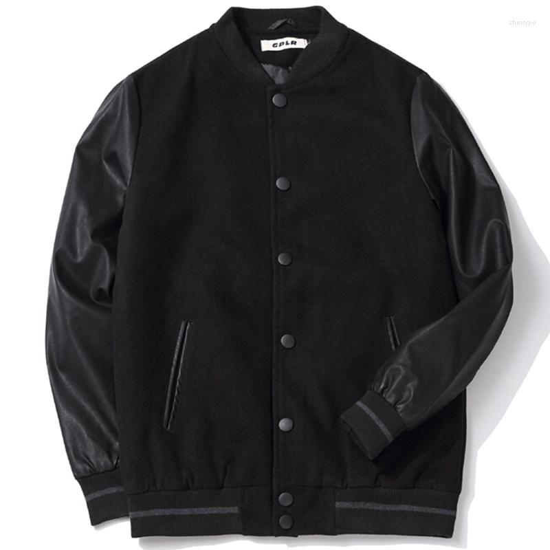 

Men' Jackets School Team Uniform Men Black Leather Sleeves Baseball Varsity Jacket College Letterman Coat Plus Size 5XL 6XL, Thin