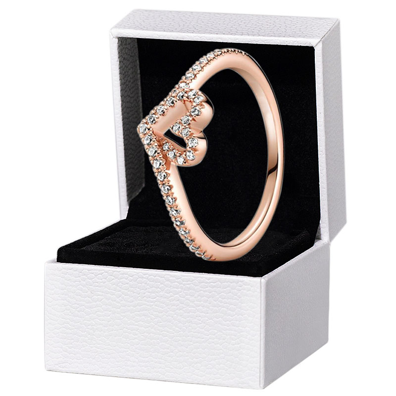 

Sparkling Wishbone Heart Ring Authentic 925 Silver Women Girls Wedding Gift Jewelry For pandora Rose gold Lover Rings with Original Box