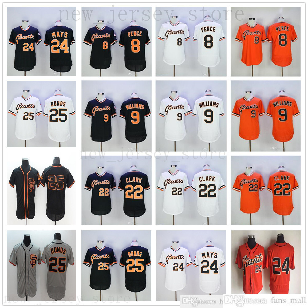 

2019th Mens Kids Women Youth Baseball Jerseys 8 Hunter Pence 9 Matt Williams 22 Will Clar 24 Willie Mays 25 Barry Bonds Jersey, As the picture