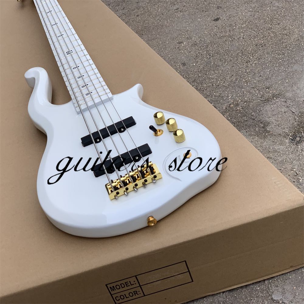 

5 Strings Electric Guitar Diamond Series Alpine White Prince Cloud Inlays Black Dot Gold Hardware