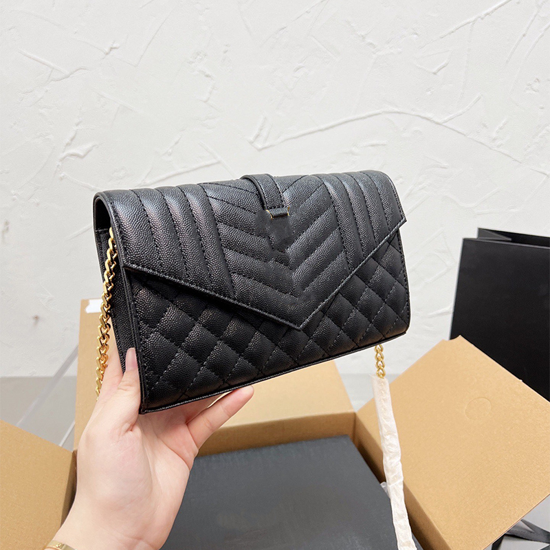 

luxury handbag designer bag women's new fashion shoulder bags brand crossbody envelope bag high quality channel chain handbags purses leather card holder wallet, Black