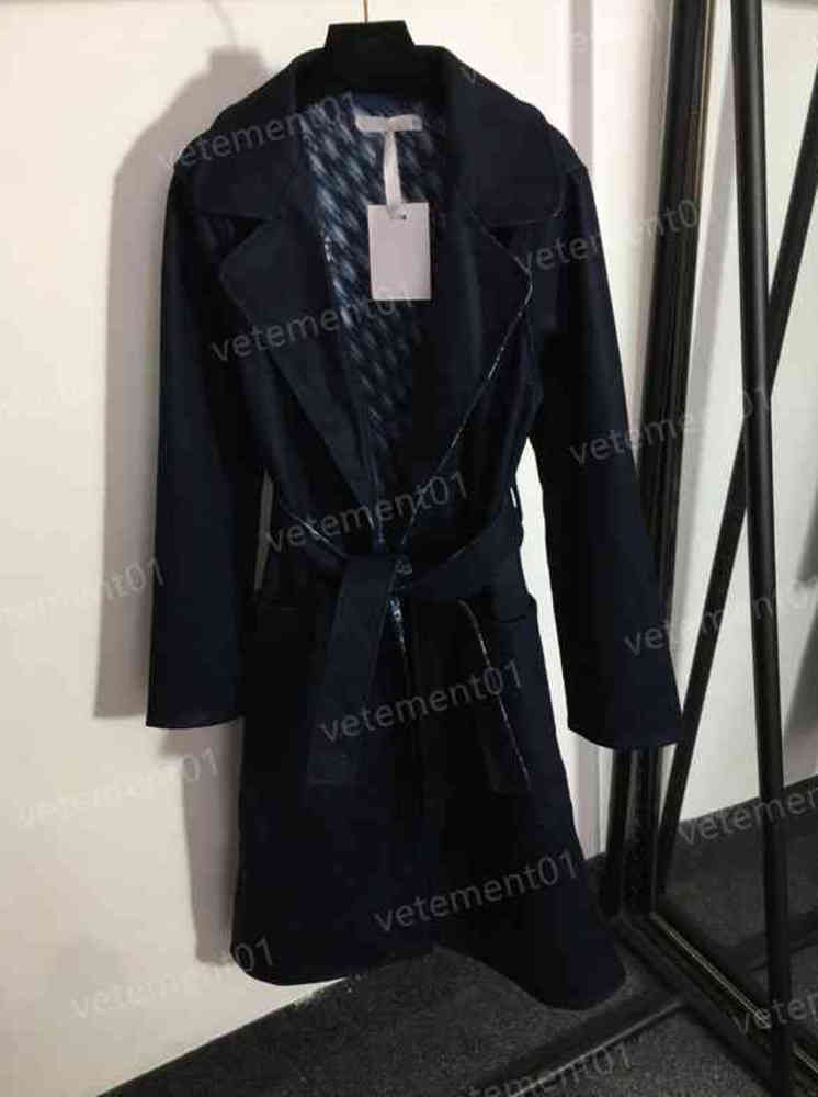 

Womens Designer Trench Coats Inside The Old Flower Logo Letter Print Lace-up Waist Lapel Long-sleeved Woolen Coat Luxury Jackets For Women Clothing 0912