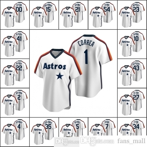2021 Men Baseball Jersey 2 Alex 27 Jose Bregman Altuve 4 George Springer Custom Women Youth White Cooperstown Collection Home Jerseys