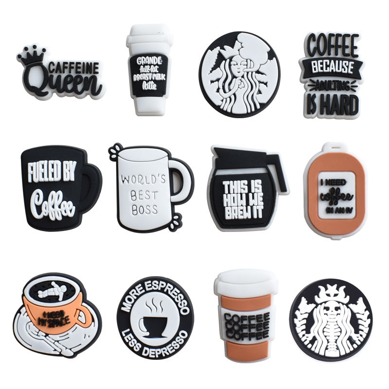 

Coffee Cups Shoe Charm Accessories Jibitz for Croc Charms Clog Pins Pvc