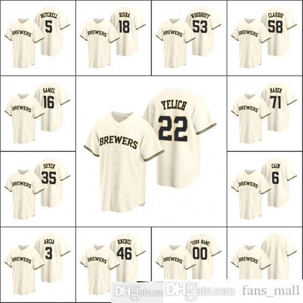 

2021 Men Baseball Jersey 22 Christian Yelich 5 Garrett Mitchell 3 Orlando Arcia WOODRUFF GAMEL Custom Women Youth KID Cream Home Jerseys
