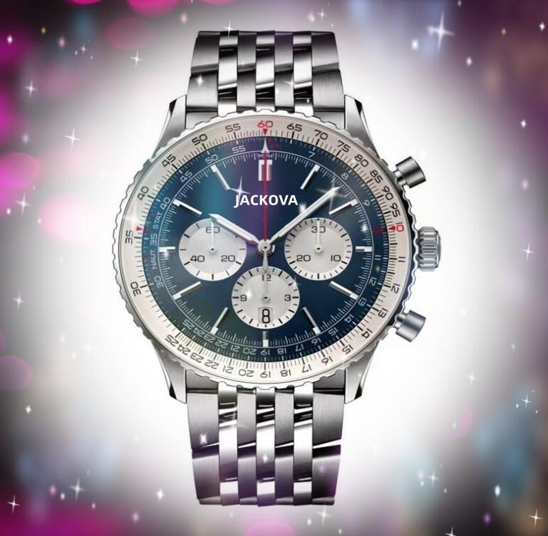 

Luxury Popular mens stopwatch watches 43mm full functional Popular President Sports Imported Crystal Mirror Outdoor Chronograph Quartz Battery Moonwatch Watch, As pic