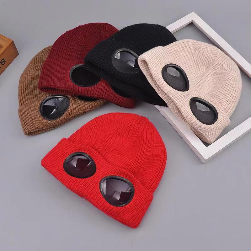 

7 color CP Unisex Beanie winter knitted skull caps women men Warm hats glasses wool Knit beanie Sports Windproof mirror Plush Snow cap