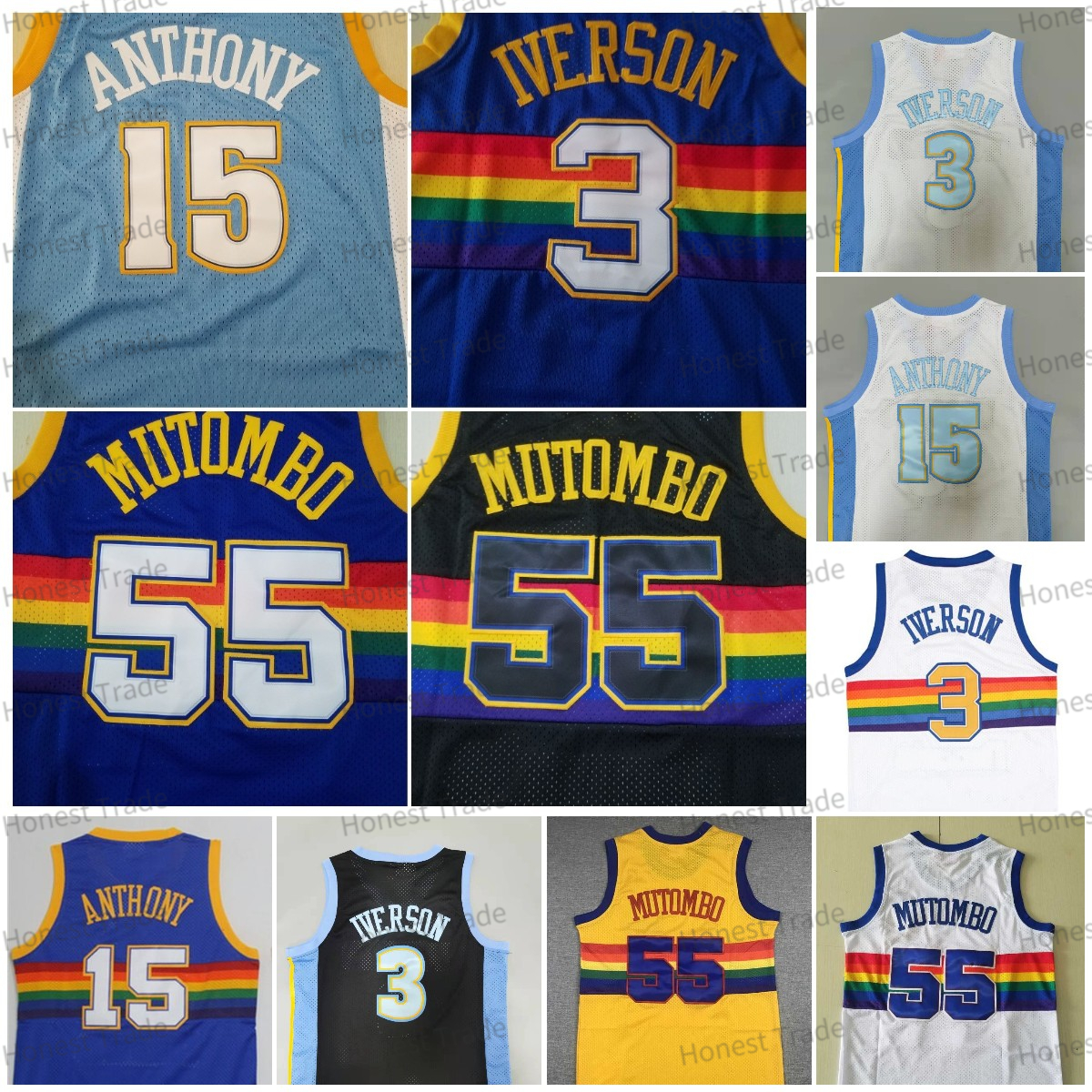

Mens Basketball AllenThrowback Jersey Jokic Black White 3 Iverson Stitched Men Jerseys Mesh
