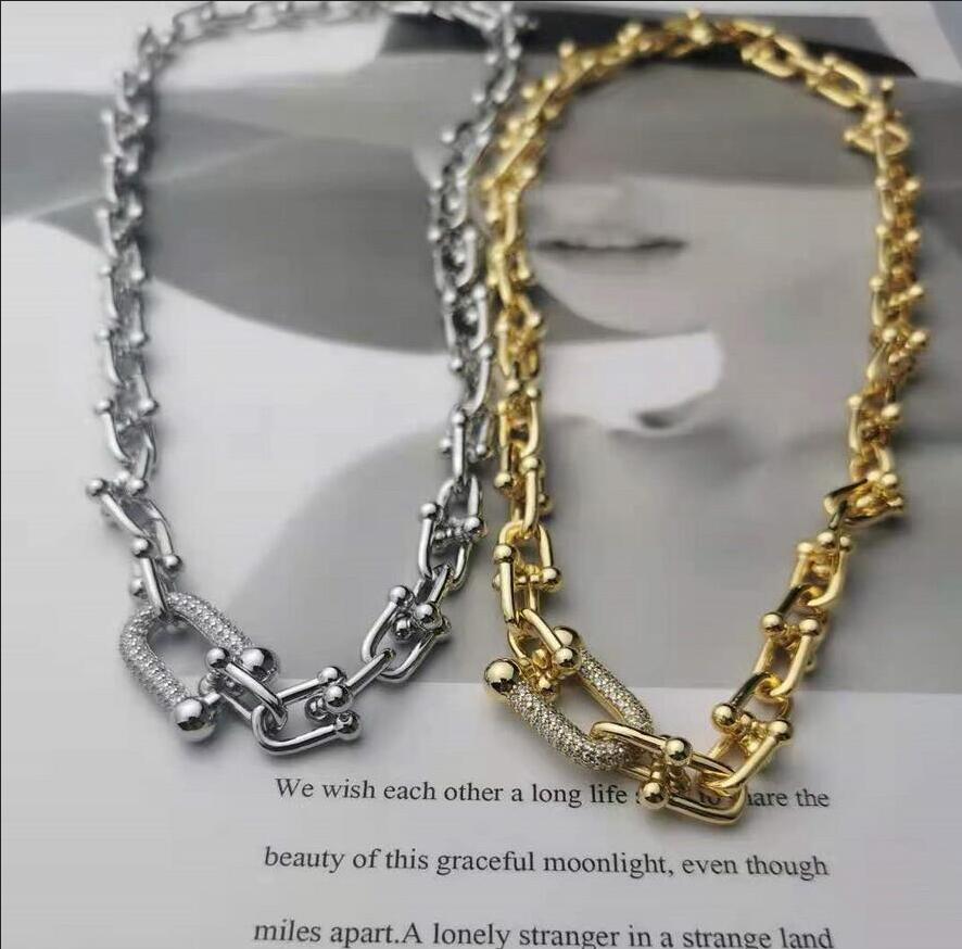 

Classic with diamonds Hard-Wear Chains U-shaped ring buckle T letters link necklace Women High quality temperament lady couple chain bracelet N0-1
