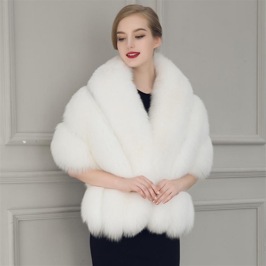

2018 New Black White Fur Bride Shawl Cape Coat Women Cloak Faux Fur Big Poncho Casacos Femininos218P