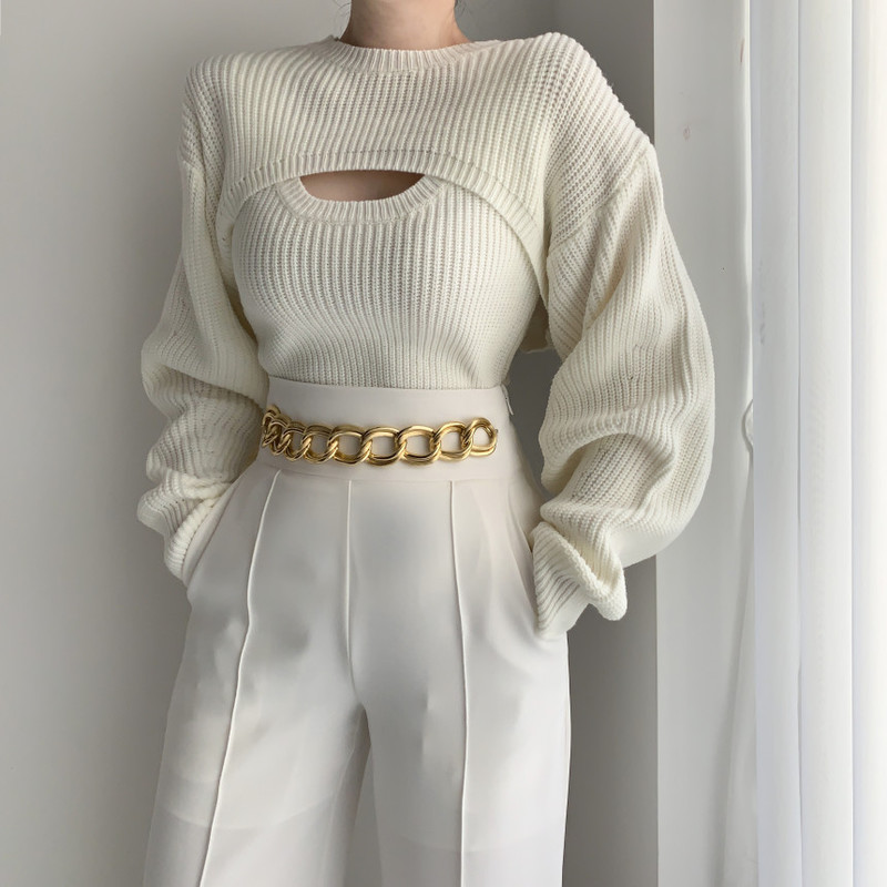Chandails pour femmes Automne Style Coréen Pull Femmes Mode Casual Pull En Tricot Gilet Top Deux Pièces Ensemble Femme Vêtements Chauds Pull Pull